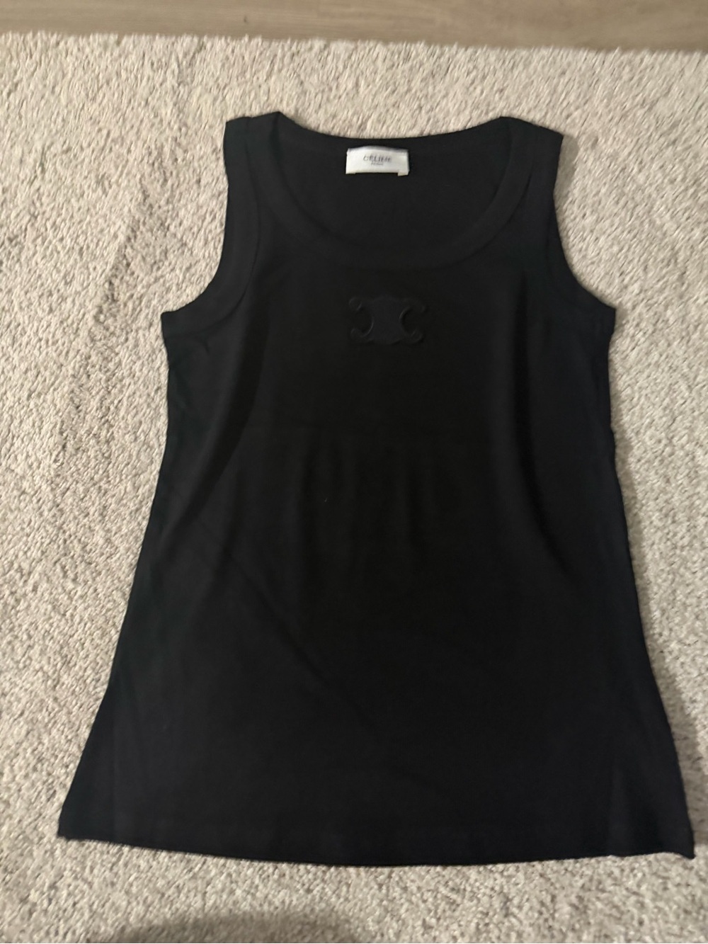 Celine Black Muscle Tank with Subtle Logo Applique